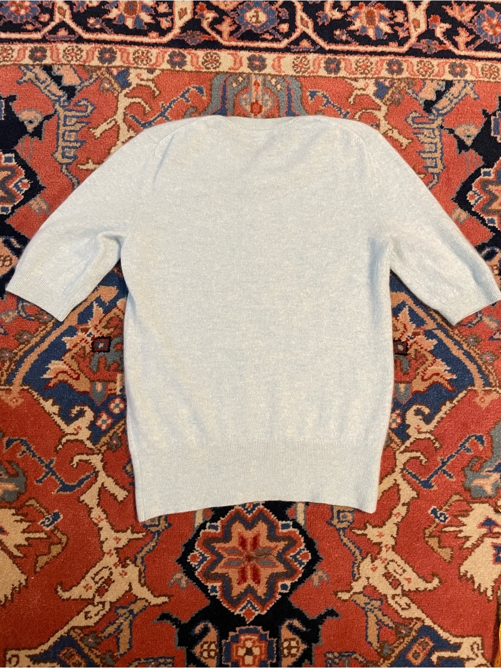 White + Warren Pale Aqua/Mint color Cashmere Crewneck Short-Sleeve Sweater